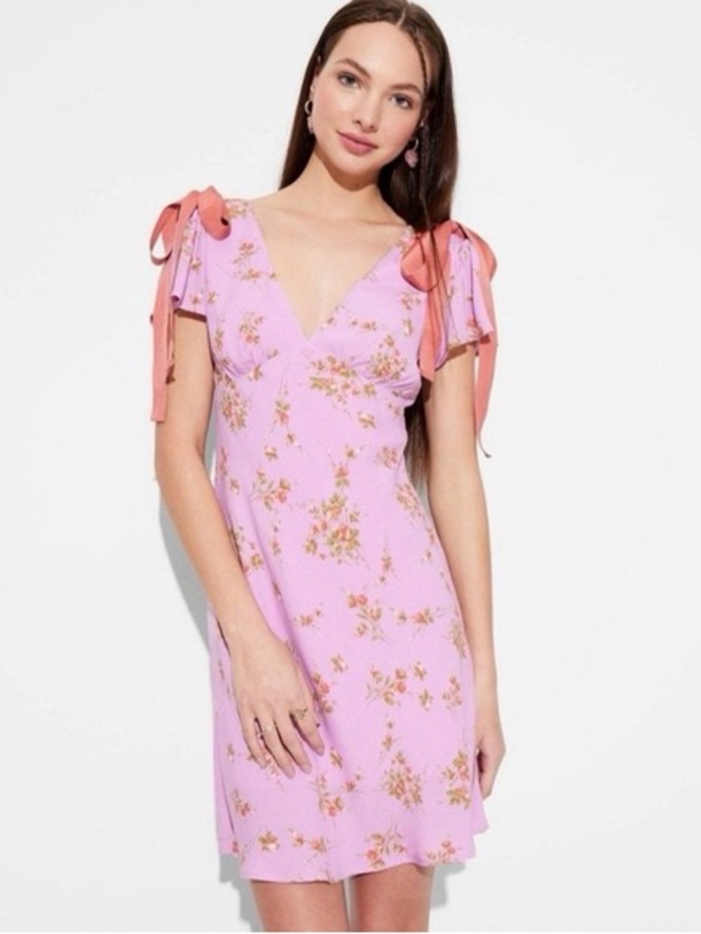 wild fable Lavender Pink Floral Tie-Shoulder Mini Dress